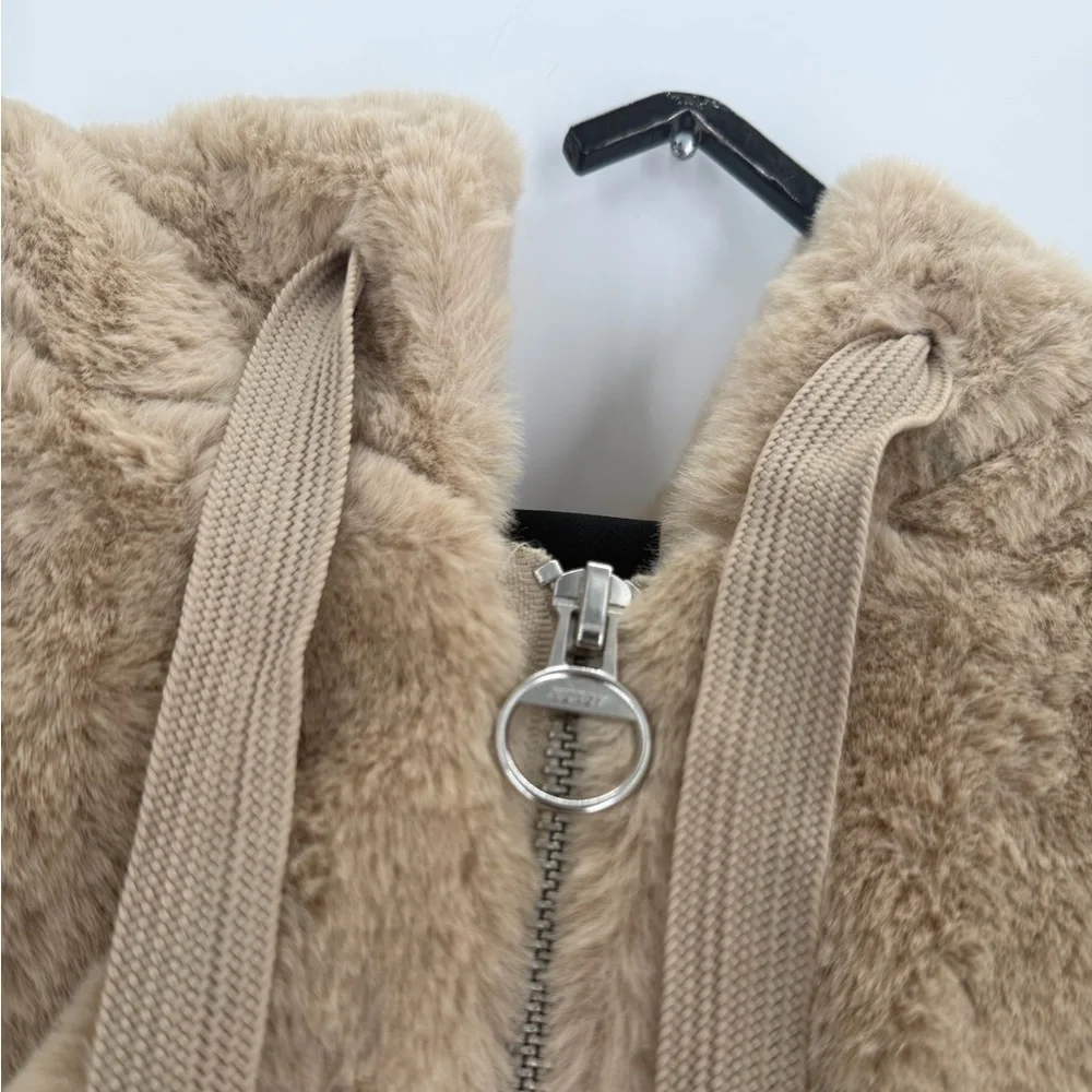 Nerdy Eco Faux Fur Soft Beige Logo Front Hooded Zip Up Jacket - Picture 4 of 7